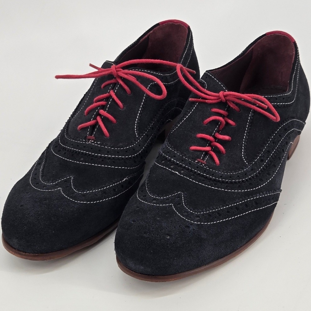 Ted Baker Oalvinn Navy Suede Wingtip Oxfords Blue Red Brogue Dress Shoes Mens 8